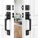 Matte Black Double Front Door Handle Set, French Door Locks for Double Doors with Smooth Deadbolt & Dummy Handle, Double Door Lock Easy to Install, Durable Construction for Front Door