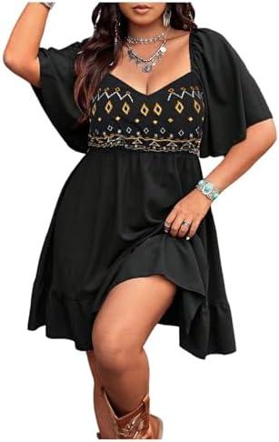 Verdusa Women's Plus Size Western Boho Floral Dress Cowgirl Country Concert Vacation Outfits Flowy Summer Dresses, 0XL