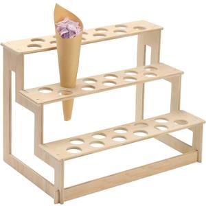 Queekay 33 Holes Ice Cream Cone Holder Stand Wooden Cone Holders for Party Waffle Displaying Buffet Restaurant Food Catered Events Birthday Wedding Decoration