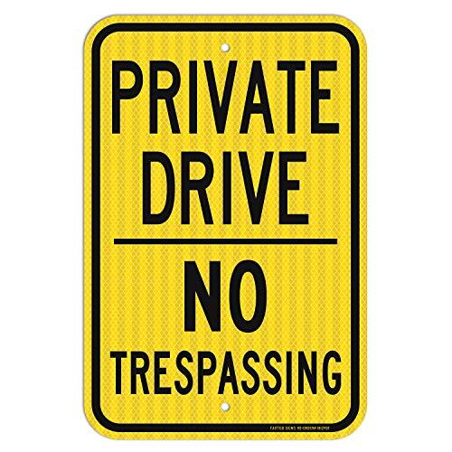 Faittoo Private Drive Sign, No Trespassing Sign, 18 x 12 Inches Engineer Grade Reflective Sheeting Rust Free Aluminum, Weather Resistant, Waterproof, Durable Ink, Easy to Mount, Indoor & Outdoor Use, Yellow and Black - 1 Pack