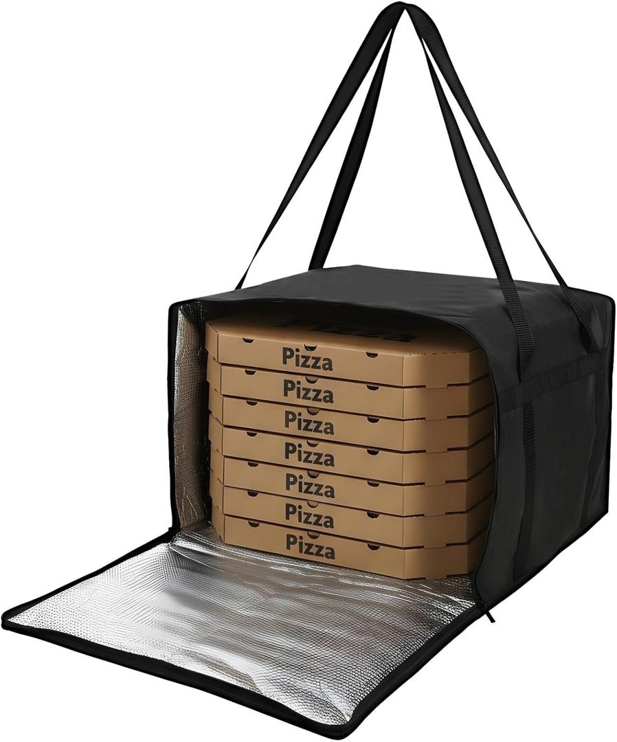 1 Pack Insulated Pizza Delivery Bag, 20" x 20" x 14" Insulated Food Delivery Bag for Doordash/Grubhub, Pizzas Pack, Pizza Hot Warmer Carrier, Food Warmers for Parties Insulation (Black)