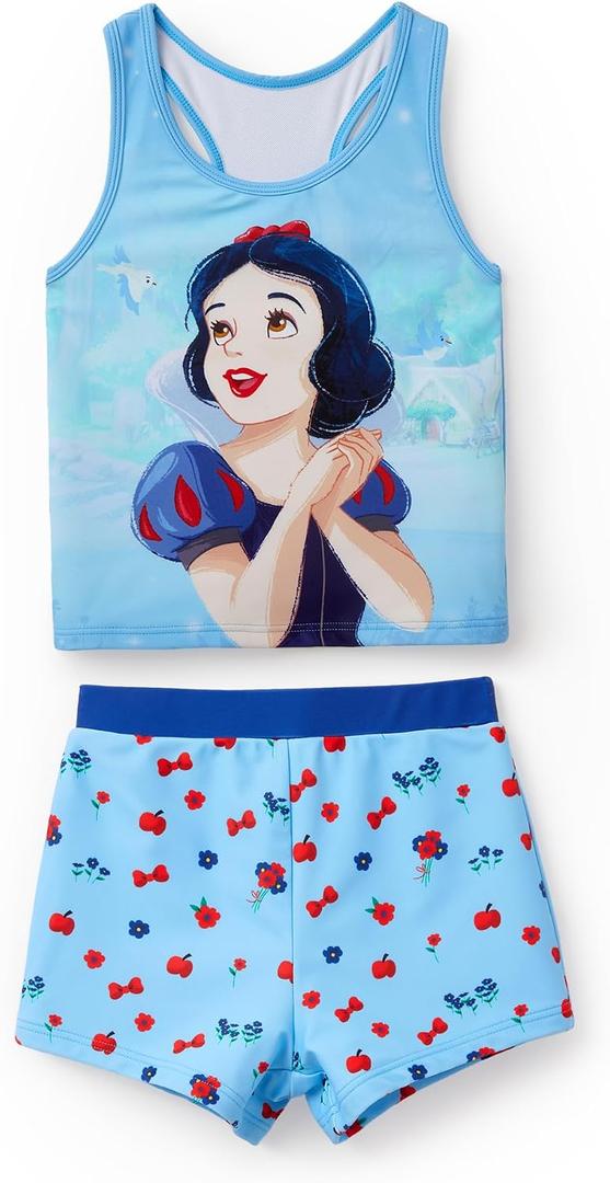 Disney Toddler Girls Two Pieces UPF 50+ Tankini Rash Guard Set Swimsuit (Blue)