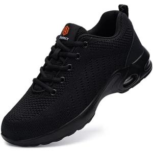 DYKHMILY Wide Steel Toe Sneakers for Women Lightweight Work Shoes Slip Resistant Safety Shoes Indestructible Construction Shoe(6.5 Wide, Black)