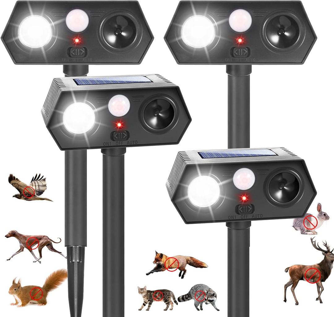2026 Sonic Racoon Squirrel Fortress Pro Deer Repellent Devices, IP65 Solar Ultrasonic Motion Activated Animal Repeller Outdoor Cat Repellent Fox Deterrent with Light for Rabbit Bear Dog Garden(4)