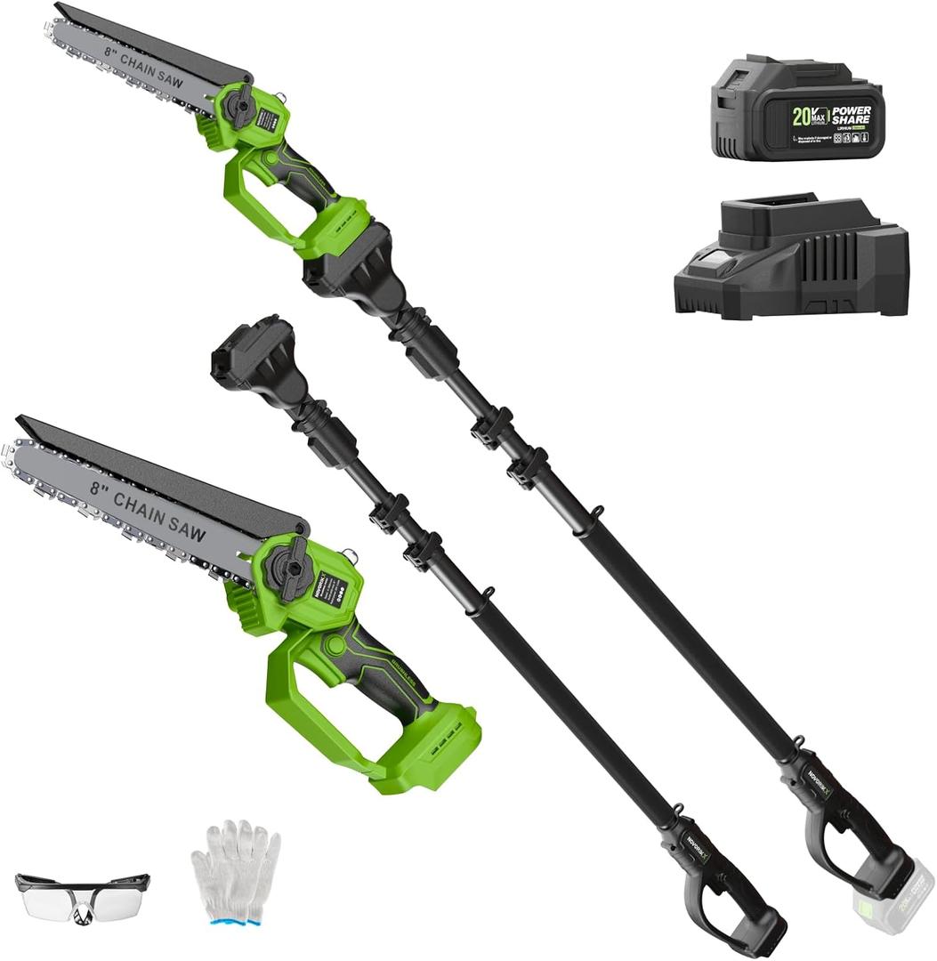 2-in-1 Cordless Pole Saw & Mini Chainsaw 20V 3.0AH 8-Inch 15FT Reach Electric Tree Trimmer Battery Powered Chainsaw with Extension Pole for Tree Trimming Branch Cutting Pruning