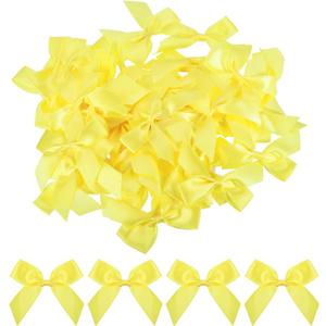 MECCANIXITY 50Pcs Mini Ribbon Bow 2.5" Mini Fabric Satin Ribbon Flower Bows for Craft DIY Sewing Wedding Birthday Party Yellow