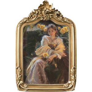 eletecpro 5x7 Vintage Picture Frame with Real Glass Cover, Antique Ornate Gold Arch Photo Frame 5 x 7 for Tabletop or Wall Hanging, Vintage Gold