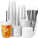 50 Set 16 oz Clear Plastic Cups with Lids, Straws, and Leak-Proof Paper, Disposable Plastic Iced Coffee Cup, Disposable Food Safe Coffees Cup for Cold Drinks, Coffee, Dessert Cups