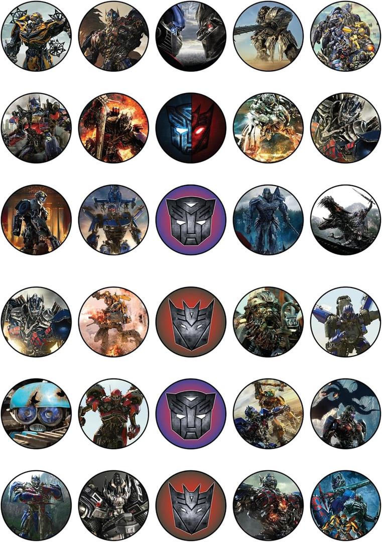 ENDLESS CHOICES 30 x Edible Cupcake Toppers  30x Robot Treasures Themed Collection of Edible Cake Decorations | Uncut Edible on Wafer Sheet