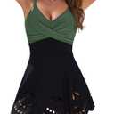Blooming Jelly Womens One Piece Swimsuit Tummy Control with Cutout Skirt Bathing Suit Modest Twist Front Swim Dress (Green, L)