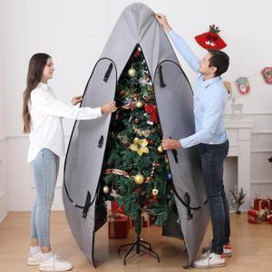 Upright Christmas Tree Storage Bag 7.5 Ft, Artificial Christmas Tree Storage Bag 6.5ft, Christmas Tree Cover for Upright Storage Fit 6 Ft / 6.5 Ft / 7 Ft / 7.5 Gray