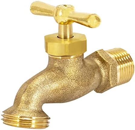 Eastman Irrigation Hose Bibb, 1/2 Inch MIP x 1/2 Inch MHT Outdoor Spigot, Brass Garden Valve, 20181