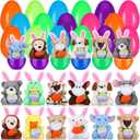 Lunmon 24 Pcs Prefilled Easter Eggs Filled with Mini Plush Animal Toys for Kids Baster Stuffer Filler Stuffed Animals with Carrot for Easter Egg Hunt Filler Party Favors Classroom Prize Supplies