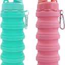 Collapsible Water Bottles Travel water bottle Sports Portable Sport Water Bottle Reusable Water Bottles comes with mountaineering Buckle 500ml silicone Water-proof camping water bottle (Green+Pink)
