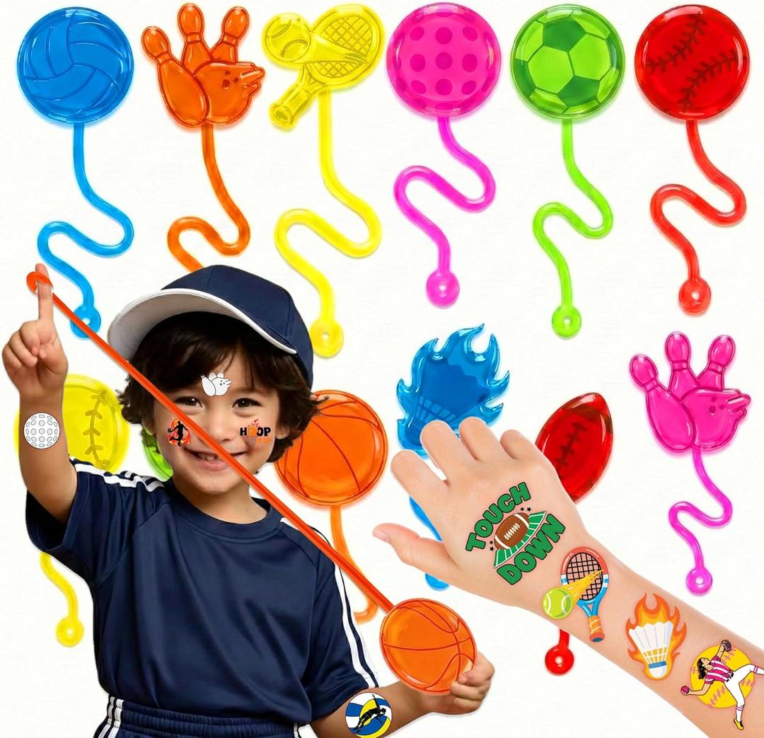 48PCS Sport Ball Party Favors - 24PCS Temporary Tattoos & 24PCS Stick Hands - Perfect Birthday Party Supplies, Goodie Bag Stuffers, Treasure Box Toys, Classroom Prizes, and Student Gifts