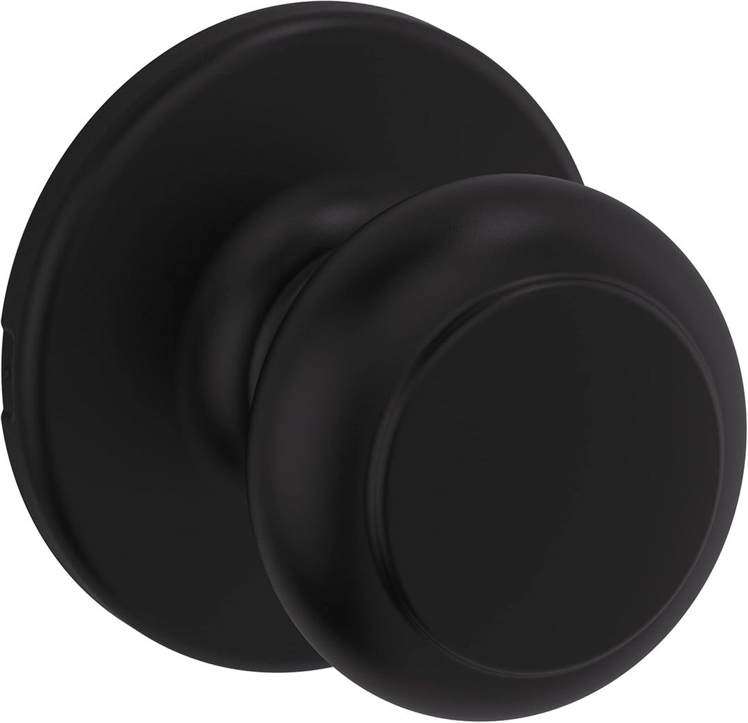 Kwikset Cove Interior Passage Door Knob, Handle For Closet and Hallway Doors, Non-Locking Doorknob, Matte Black (1 Pack)