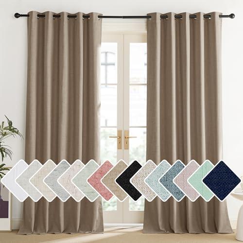 NICETOWN Burlap Vintage Open Linen Weave Flax Thermal Curtains, 100% Blackout Curtains 120" Long for Dining Room, Soundproof Window Treatment Drapes for Home Office, 62" Wide Per Panel, Set of 2