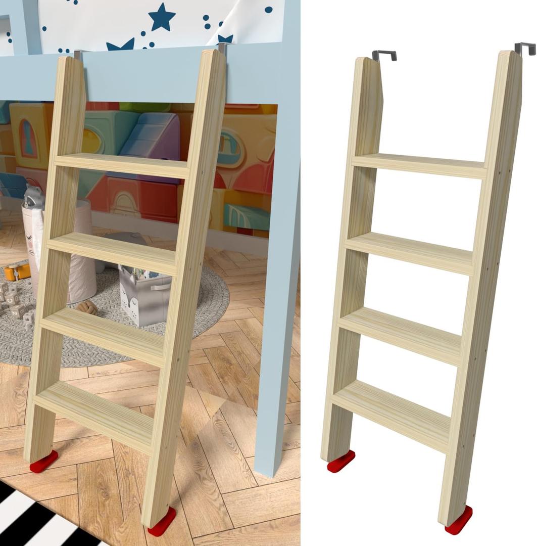 50" 55" 60" Black Wood Bunk Bed Ladder, Lofted/Dorm/RV Bed Bunkbed Ladders with 4in Extra Wide Steps and Non-Slip Pads, Replacement Wooden Ladder for Motorhome/Camping (Wood Color, 50in /127cm)