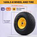 16x6.5-8 Tubeless Tire and Wheel,2 Pcs Replacement Riding Lawn Mower Garden Tractor Front Wheel Tire and Wheel with 3" Offset Hub, 3/4" Bearing or 1" Bore Bushing