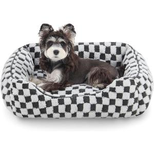 JOEJOY Dog Beds for Small Dogs -Cute Cat Beds for Indoor Cats Calming Pet Beds, Rectangle Orthopedic Cuddle Puppy Bed with Jacquard Shaggy Plush & Anti Slip Bottom, 20x19x6inches, Grey