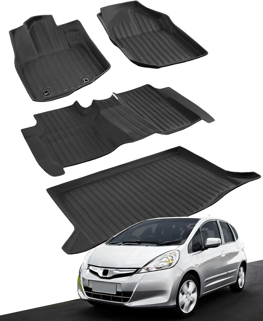 Floor Mats Cargo Liner for Honda Fit 2009-2013 All Weather Protector Heavy Duty TPE Waterproof Anti-Slip Tech Trunk Mats for Honda Fit 2009 2010 2011 2012 2013 Car Accessories