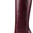 YIYA Cherry Red Boots for Fall Square Toe Chunky High Heels Dark Red Knee High Long Boots Pull On, 40