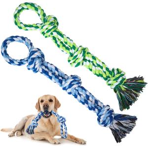 2 Pack Dog Rope Toys for Medium Large Breed, Nearly Indestructible Dog Chew Toys for Aggressive Chewers, Teeth Cleaning Chew Toys, Dog Tug Toy for Boredom, Dog Rope Toy for Aggressive Chewers