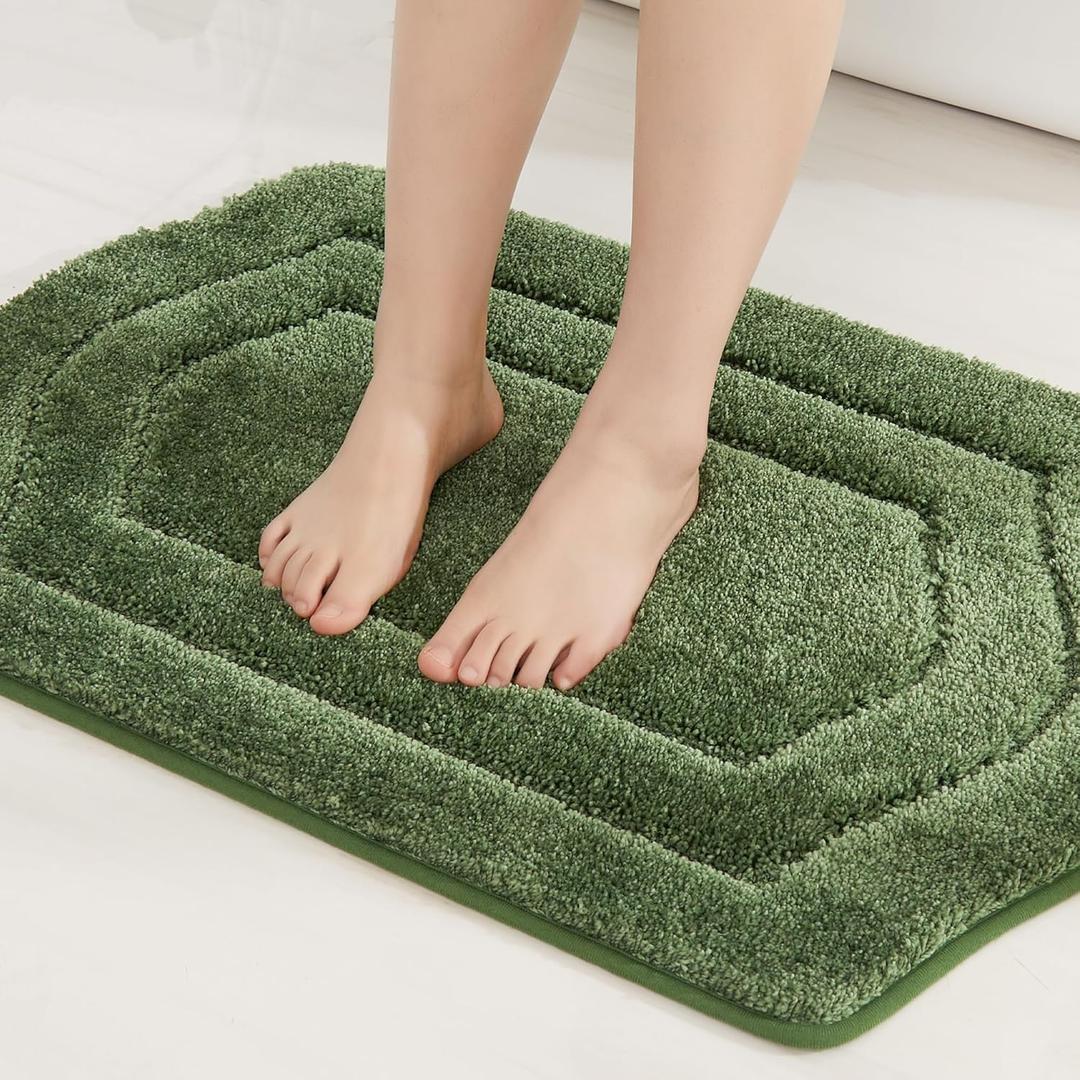 COSY HOMEER Extra Thick Bath Rugs for Bathroom - Anti-Slip Bath Linen Sets Mats Soft Plush Yarn Shaggy 100% Strong Polyester Living Room Bedroom Floor Water Absorbent(Green, 17x27 - Inches)