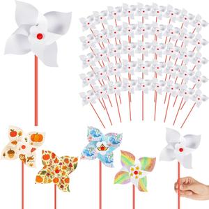 200 Pcs DIY Paper Pinwheels for Kids Bulk Fall Summer Craft Kits White Blank Paper Pinwheels for Girl Boy School Group Activities Daycare Home Graffiti Art Craft Party Halloween Christmas (5.12 Inch)