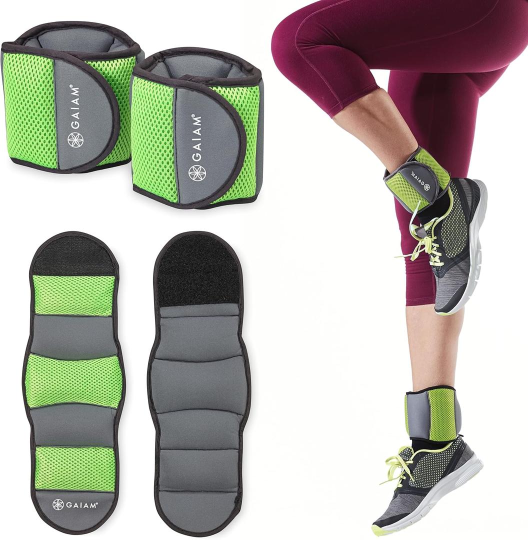 Gaiam Wrist and Ankle Weights, Wearable Bracelet to Strengthen, Tone & Sculpt, Adjustable Ankle Weights for Women & Men for Yoga, Dance, Pilates, Barre, Cardio, Home & Gym Use (2.5 LB, Soft Lime)
