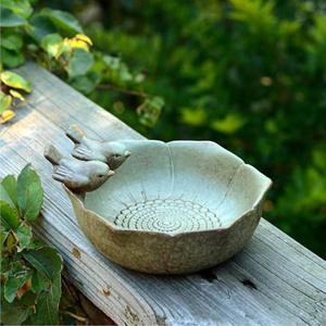 Ceramic Bird Bath for Outdoors,Ground & Tabletop Decor, Ground Feeders Bird Bath Feeding Bowl for Outdoors, Garden Deck, Balcony,Yard, Lawn. (Small birdbath)