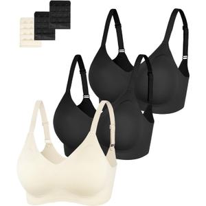 Eleplus 3 Pieces Women's Seamless Wireless Jelly Bras Comfortable Padded T-Shirt Push Up Bralettes Pack (X-Large)
