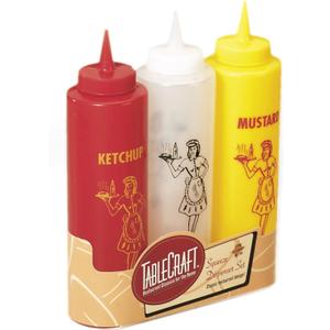 TableCraft 3-Piece Nostalgia Squeeze Bottle Set, 12-Ounce