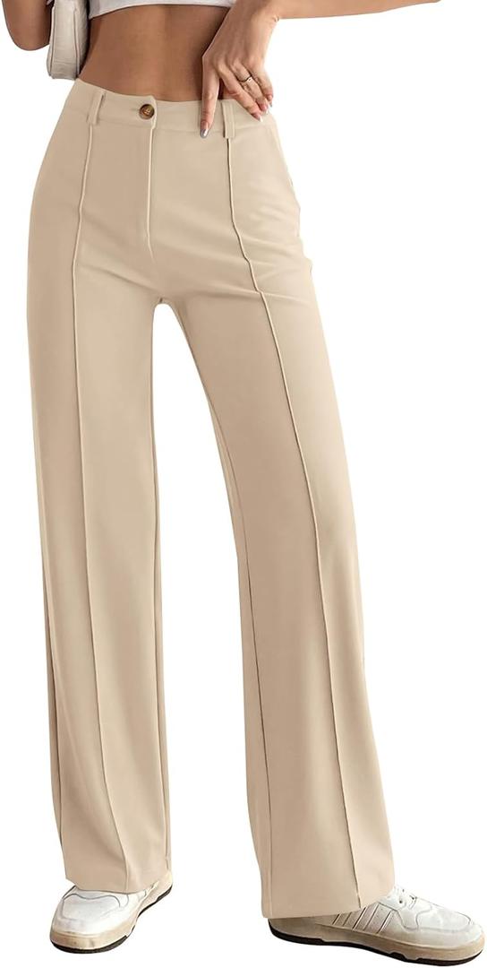 PRETTYGARDEN Straight Leg Pants Stretchy Button Business Casual Work Trousers Knit Elastic Waist Slacks (Small, Light Khaki) PRETTYGARDEN Straight Leg Pants Stretchy Button Business Casual Work Trousers Knit Elastic Waist Slacks (Small, Light Khaki)