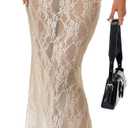 Rooscier Women's Lace A Line Sheer Maxi Skirt High Waist Summer Sexy Beach Skirts XL