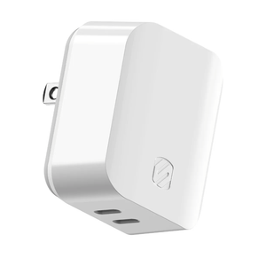 Scosche HPDCC65WT Dual-Port USB-C Wall Charger Block, 65W Type C Fast Charging Power Adapter, GaN Wall Charger Plug Compatible with Apple iPhone 16/15/14/13/12 Series, iPad, Laptop,& Android Phone