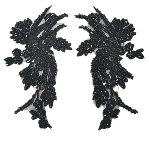 2pc ABS Rhinestone Lace Dress Gorgeous Craft Material Sewing Embroidery Accessories Dress DIY Embroidery(Black Right)