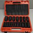 DISEN 19 Pcs 1/2" SAE Impact Socket Set, Deep Sockets 3/8"- 1-1/2", 6-Point Cr-V & Alloy Steel, 1/2 Inches Drive Impact Socket Set,Rugged Construction, Enhanced Storage Case