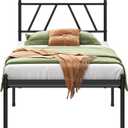 Metal Platform Bed Frame with Headboard, 14 Inches Twin Bed, No Box Spring Needed, Steel Slat Support, Black, Easy Assembly