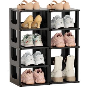 HAIXIN Adjustable 10 Tier Shoe Organizer - Narrow Plastic Vertical Shoe Rack for Closet, Entryway, Boots - Stackable Shoe Cabinet (Black) (10.24"D x 19.13"W x 22.95"H)