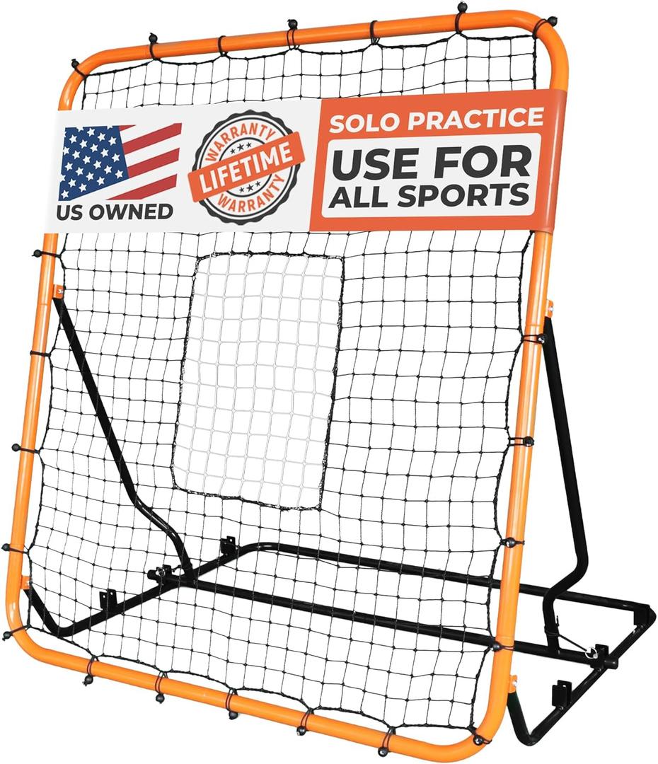Volleyball Rebounder Net, Soccer Rebounder, Lacrosse Rebounder, Baseball Rebounder Net | Improve Pitching and Fielding Training, Spiking, Passing and Shooting Skills (Orange)