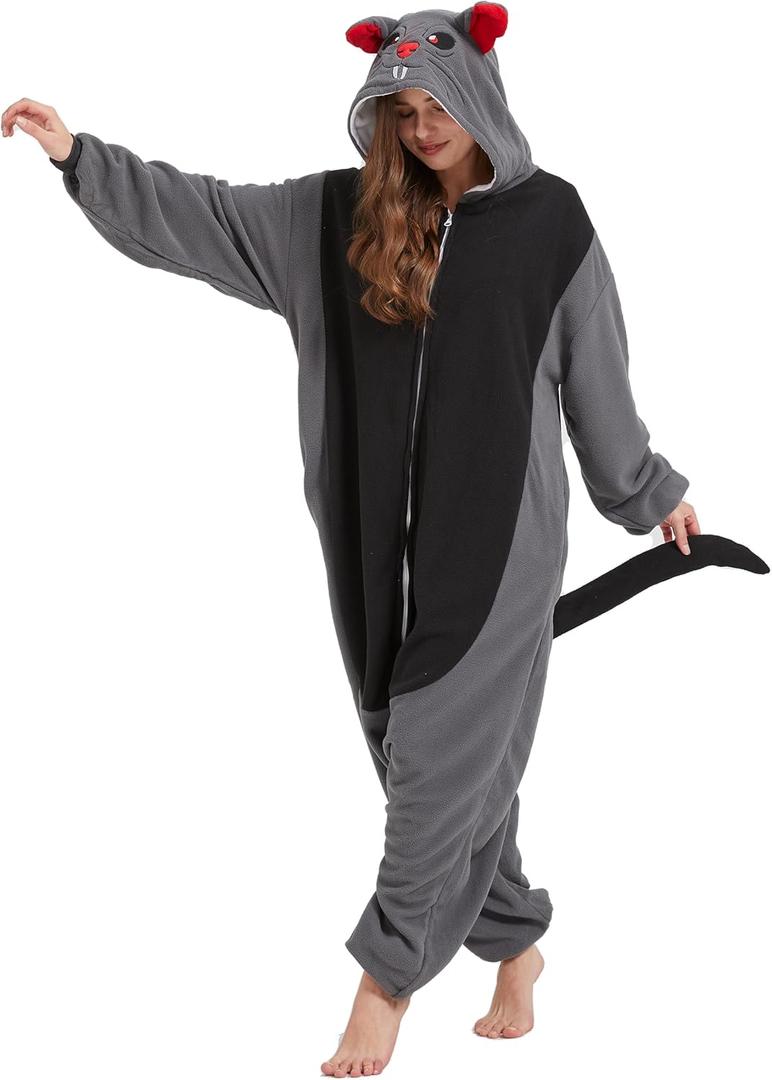 Adult Mouse Onesie Rat Costume Mouse Pajamas Halloween Costumes Animal Cosplay pajamas Warm Sleepwear for Women Men (Large)
