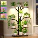 ikkle Plant Stand Indoor with Grow Lights, 64" Tall Plant Shelf, 9 Tiered Corner Plant Shelves for Indoor Plants Multiple, Large Flower Display Holder, Tree-Shaped Plant Rack for Home, Living Room, Patio Decor