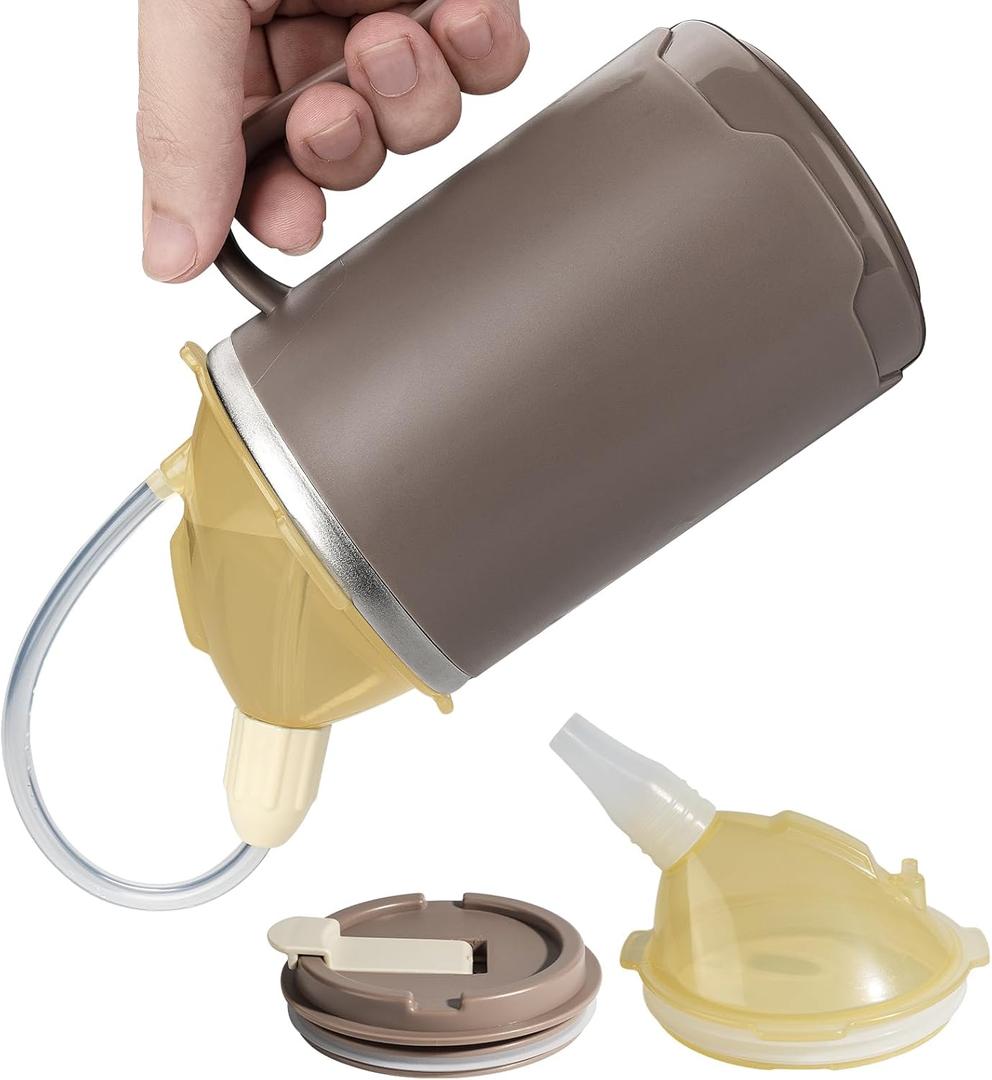 VOPHIA Senior Water Cup Sippy Cups for Elderly, 13.5oz Spill Proof Cup, 3 in 1 Stainless Steel Sippy Cup with Lids, No Spill Feeding Cups for Patient Disabled Maternity Drink Water Milk Soup (Coffee)