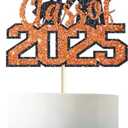 Class of 2025 Cake Topper, Orange Glitter Congrats Grad Cake Topper, Diploma Graduation Cap Cake Topper, 2025 Graduation Theme Senior High School Graduation Party Cake Supplies Decorations