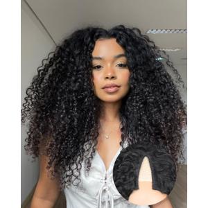 V Part Burmese Curly Wig for Black Women, Glueless Protein Silk Synthetic Curl Upgraded U Part Wigs Soft Natural Human Hair Feel, Lightweight Beginner Friendly Upart, Daily Wear/ Time-Saving Vpart