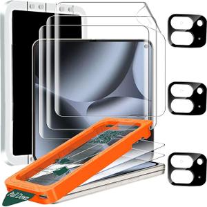 IMBZBK [AutoDust Removal] 3 Pack Screen Protector for Google Pixel 10 Pro Fold, 3 Inside Flexible Film + 3 Front Tempered Glass + 3 Camera Lens Protector Accessories with Installation Frame