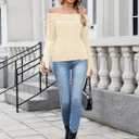 ZAFUL Women Off Shoulder Sweaters Long Sleeve Cable Knit Slim Fit Ribbed Knit Tops Pullover Sweaters (Large)