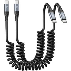 USB C to USB C Cable 6ft, 2Pack Coiled Charger for Car, Type C Fast Charging for iPhone 16/15/Plus/Pro/Pro Max/MacBook Pro 2020/iPad Pro 2020/iPad Air 4/Samsung Galaxy S23