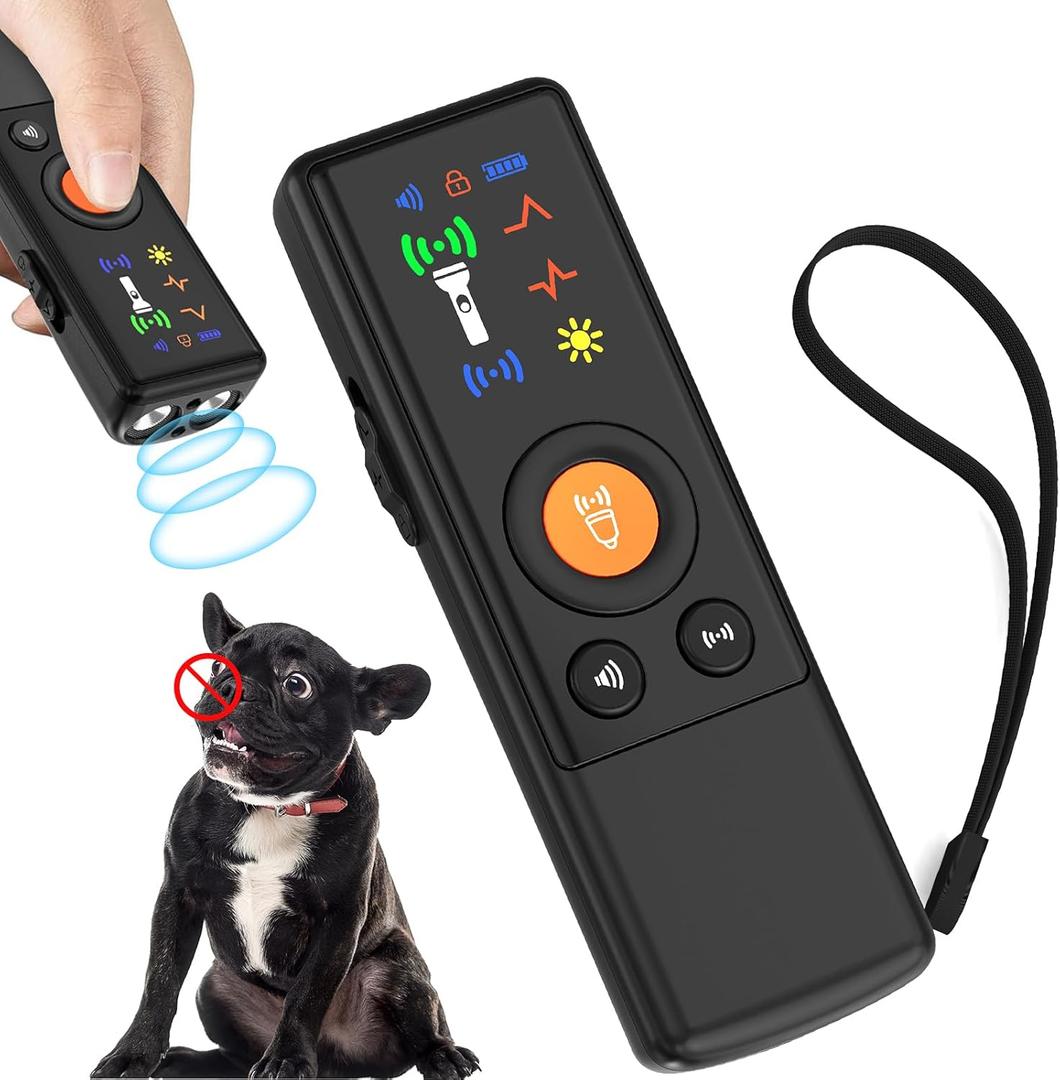 Ahbrother's Dog Bark Deterrent Ultrasonic Training Device with 4 Modes and 2X Power Emitters Anti Barking Device for Dog,Indoor Outdoor Use Rechargeable,for Behavior Correction Safe,Up to 50ft Rang.